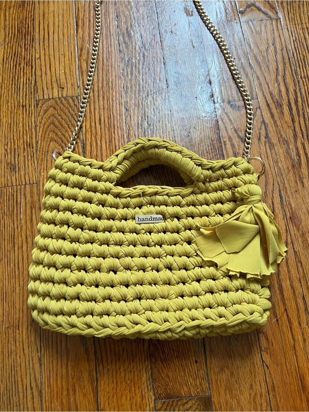 Handmade Mustard Yellow Woven Crossbody Bag with Tassel